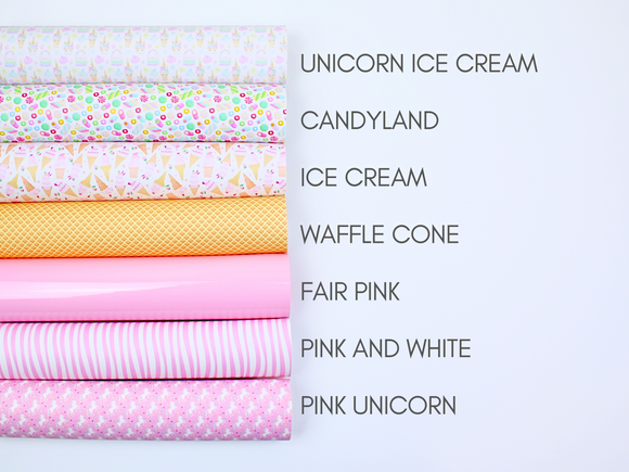 Faux Leather For Hair Bows | Faux Leather Fabric | Ice Cream Candy Unicorn Faux Leather | Pink Faux Leather Sheet | Choose Colors