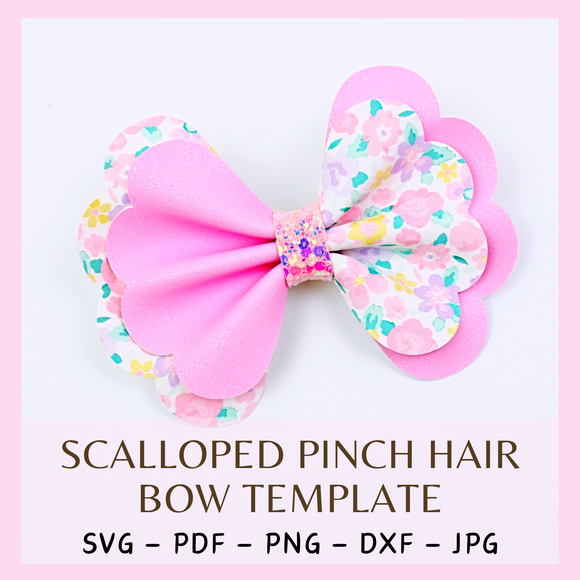 Scalloped Pinch Hair Bow SVG - Hair Bow Template SVG, PDF - Digital Template - Hair Bow Template - Cricut cut file - BOW # 166