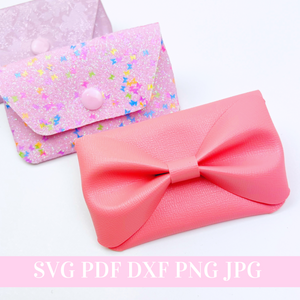 Wallet With A Bow SVG - Coin Wallet Template - Coin Purse - Faux Leather Pouch SVG - Girls Wallet - Digital Template - Cricut cut file
