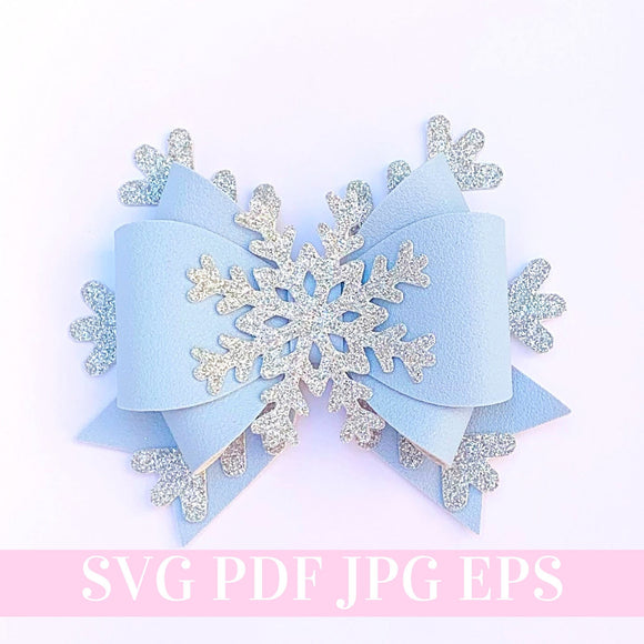 Snowflake Hair Bow SVG - Winter Christmas Hair Bow SVG, PDF - Digital Template - Hair Bow Template - Cricut cut file - Silhouette