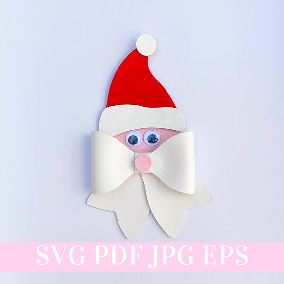 Santa Hair Bow SVG - Christmas Hair Bow SVG, PDF - Digital Template - Hair Bow Template - Cricut cut file - Silhouette cut file