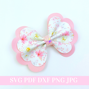 Scalloped Pinch Hair Bow SVG - Hair Bow Template SVG, PDF - Digital Template - Hair Bow Template - Cricut cut file - Silhouette cut file