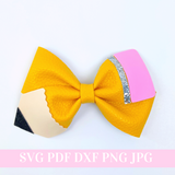 School Hair Bow Template SVG - Pencil Hair Bow SVG, PDF - Digital Template - Snap Clip Template - Cricut cut file - BOW #145