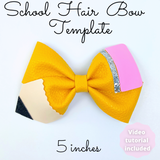 School Hair Bow Template SVG - Pencil Hair Bow SVG, PDF - Digital Template - Snap Clip Template - Cricut cut file - BOW #145