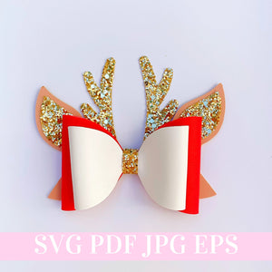 Reindeer Hair Bow SVG - Christmas Hair Bow SVG, PDF - Digital Template - Hair Bow Template - Cricut cut file - Silhouette cut file