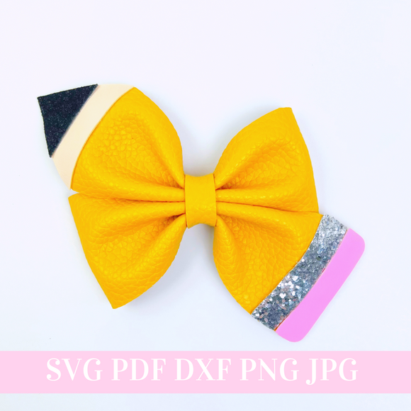 School Hair Bow Template SVG - Pencil Hair Bow SVG, PDF - Digital Template - Snap Clip Template - Cricut cut file - BOW #144